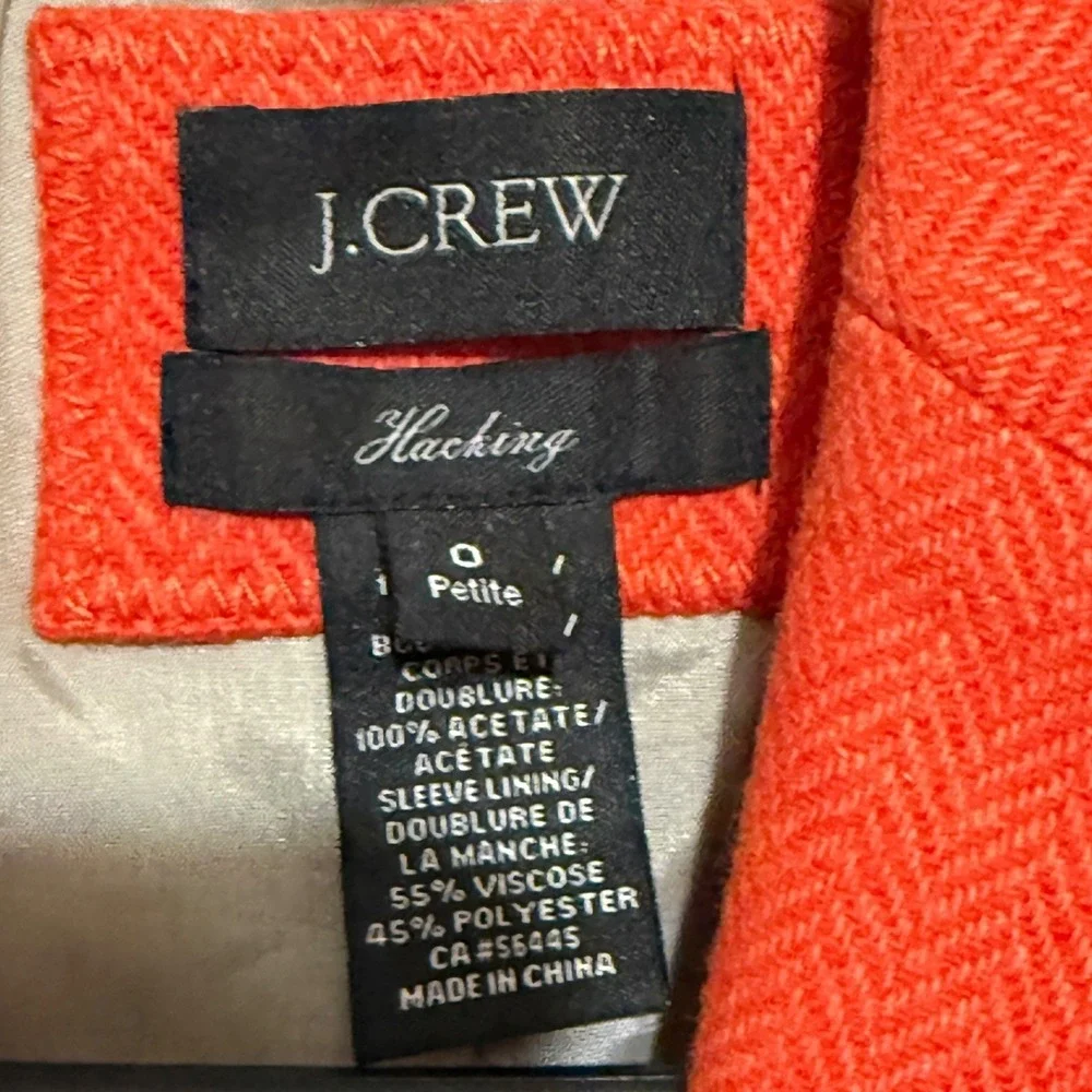 J‎ Crew Women's 100% Wool Blazer Herringbone Orange Sz 0P Classic Preppy